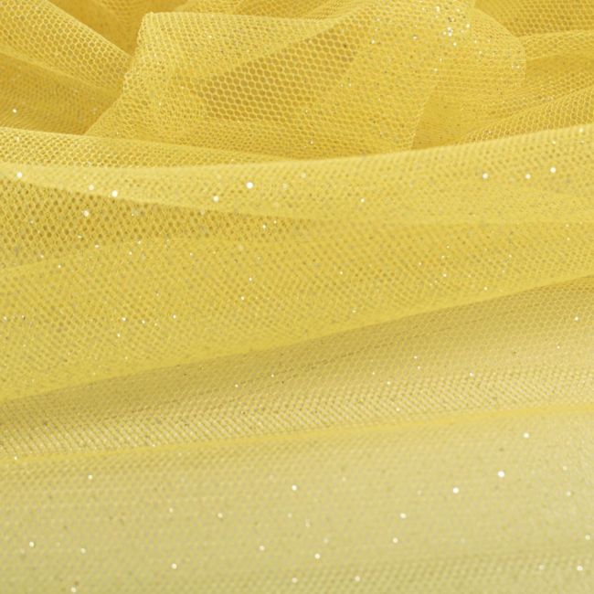 Retalho Tecido Tule Glitter Amarelo Limão 0,60 Metro