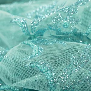 Retalho Tecido Tule Glitter Azul Tiffany 0,75 Metro