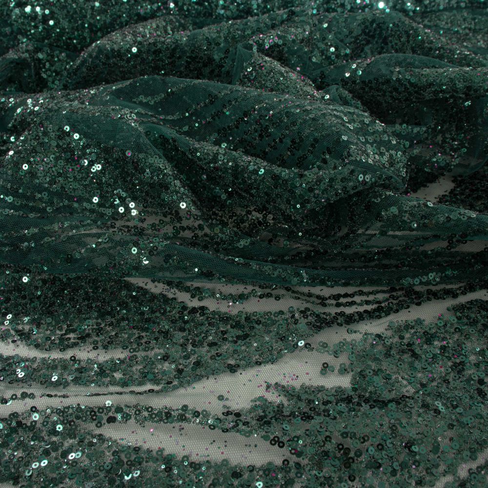 Retalho Tecido Tule Glitter Paête Verde Esmeralda Escuro 0,60