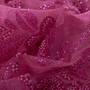 Retalho Tecido Tule Glitter Rosa Choque 1,00 Metro