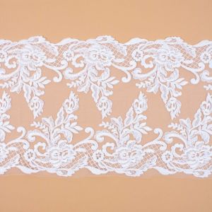 Tecido Bico Duplo de Renda Sutache com Paetês Floral Branco - 20 cm