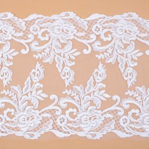 Tecido Bico Duplo de Renda Sutache com Paetês Floral Branco - 20 cm