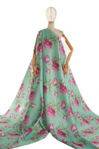 Tecido Cetim Bucol Estampa Maxi Floral Doncella Verde Tiffany
