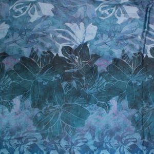 Tecido Cetim Light Gloss Estampa Barrado Maxi Floral Azul Denim Claro 