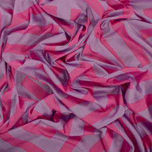 Tecido Cetim Light Gloss Estampado Geométrico Lilás e Pink