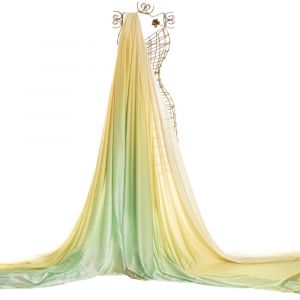 Tecido Cetim Light Gloss Floral Estampa Tie dye Amarelo e Verde