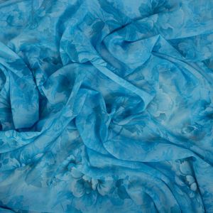 Tecido Musseline Toque de Seda Estampa Floral Azul Serenity Escuro