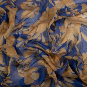 Tecido Musseline Toque de Seda Maxi Floral Azul Bic