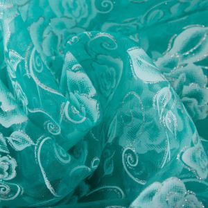 Tecido Organza Estampa Floral Verde Tiffany Glitter