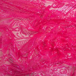 Tecido Paetê Arabesco Pink Flúor