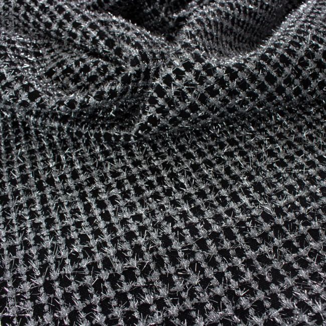 Tecido Tweed Lurex Preto e Prata